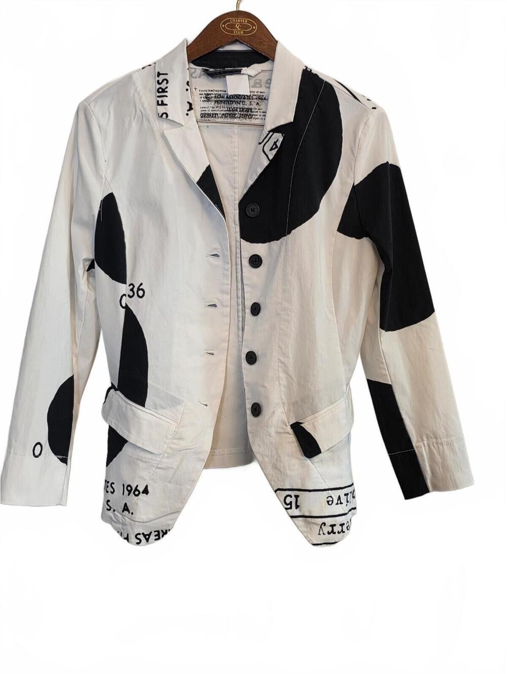 Studio Rundholz Black Label Avant Garde Newspaper Text Blazer Jacket Sz S